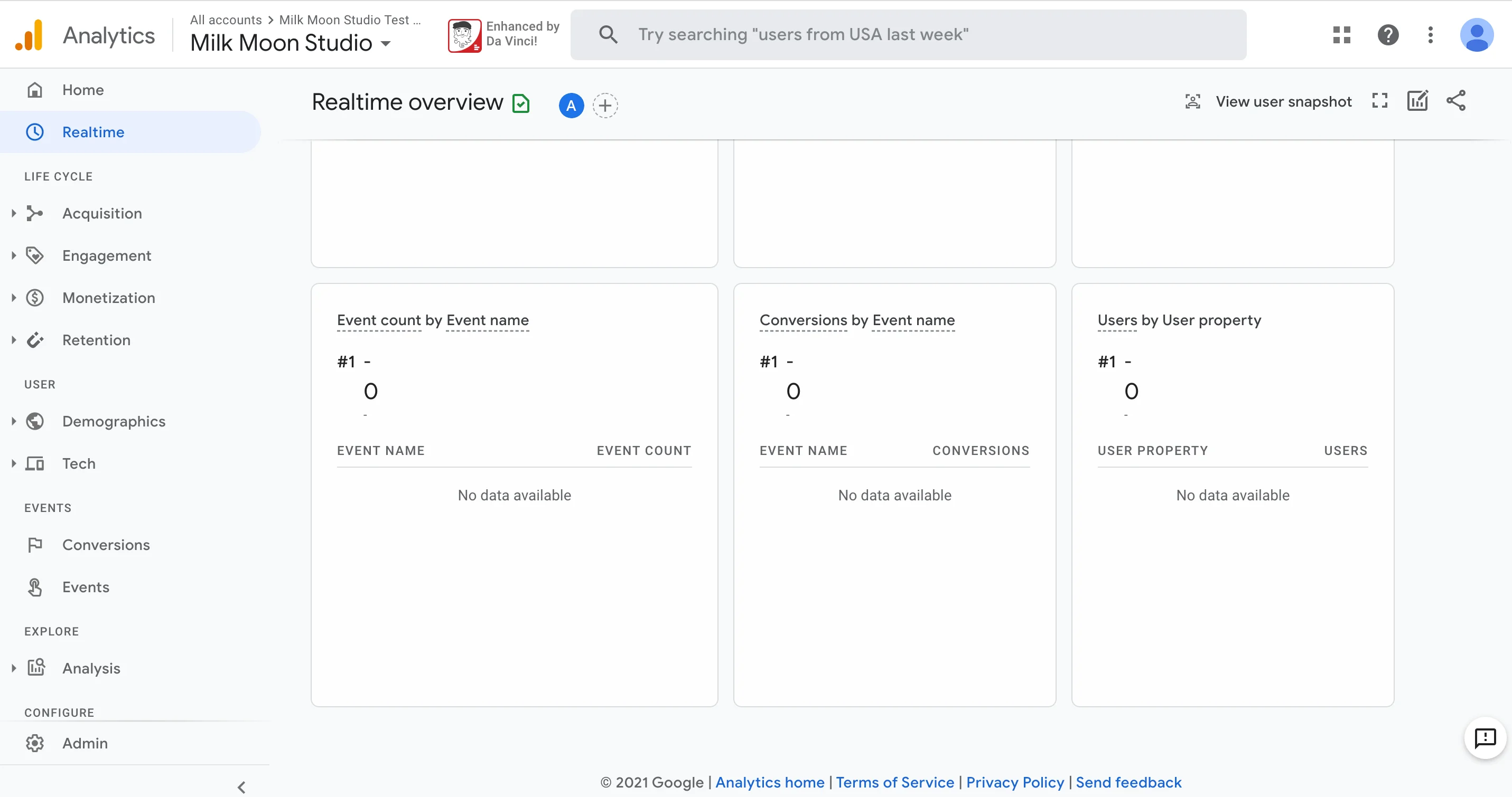 Prueba el evento de conversión en el resumen de tiempo real de Analytics