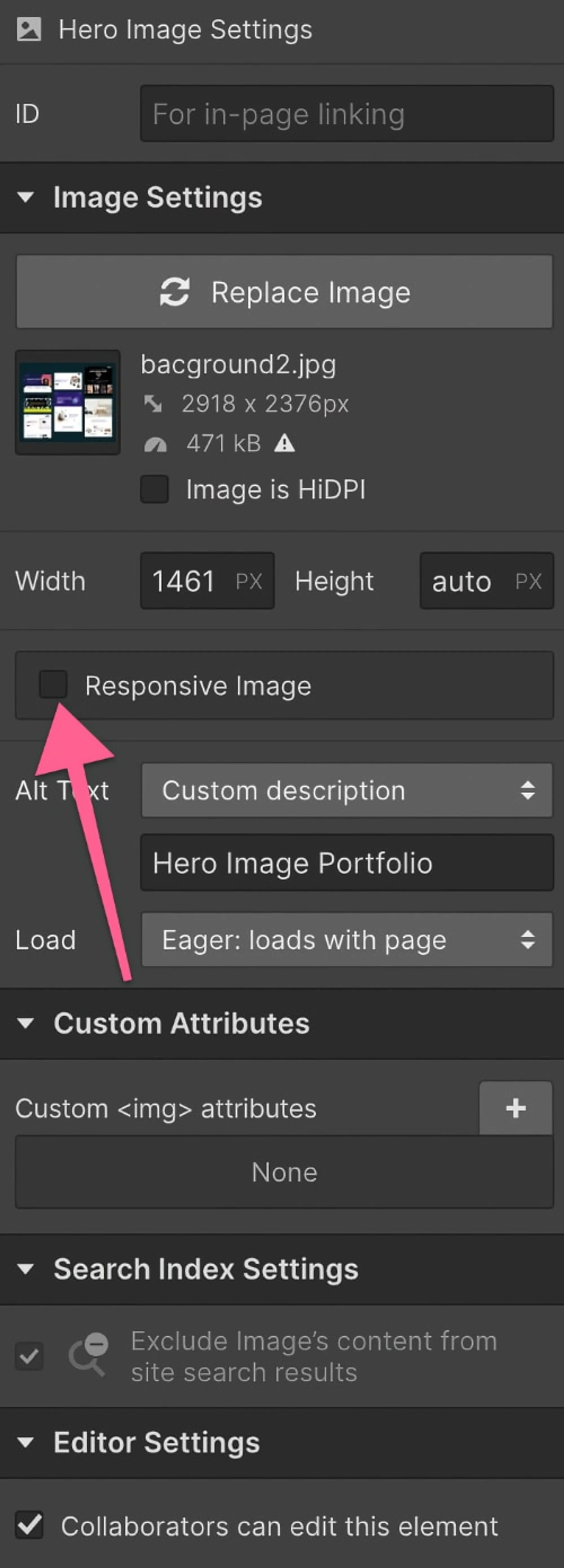 Responsive Bilder in Webflow ausschalten