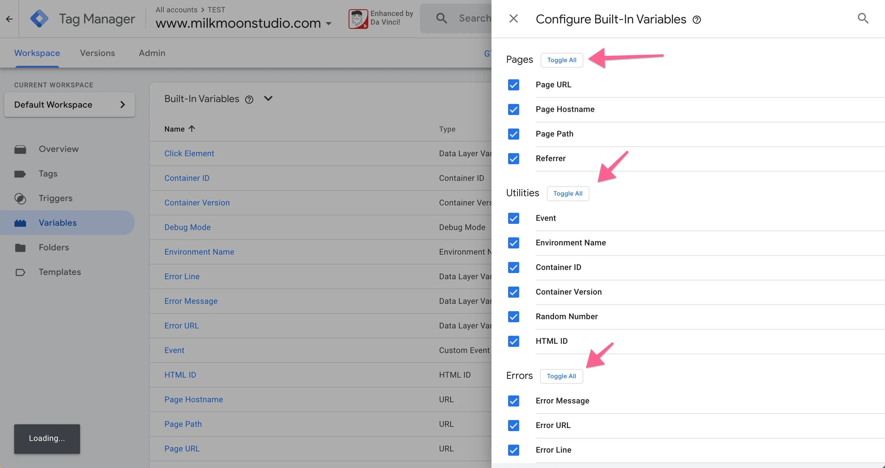 Sélectionner les variables dont vous aurez besoin dans Tag Manager