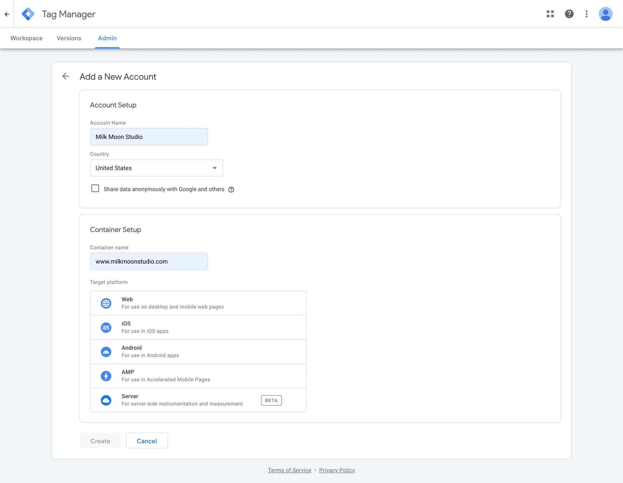 Google Tag Manager Container Settings