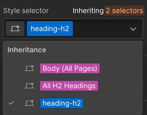 Selectores heredados en Webflow