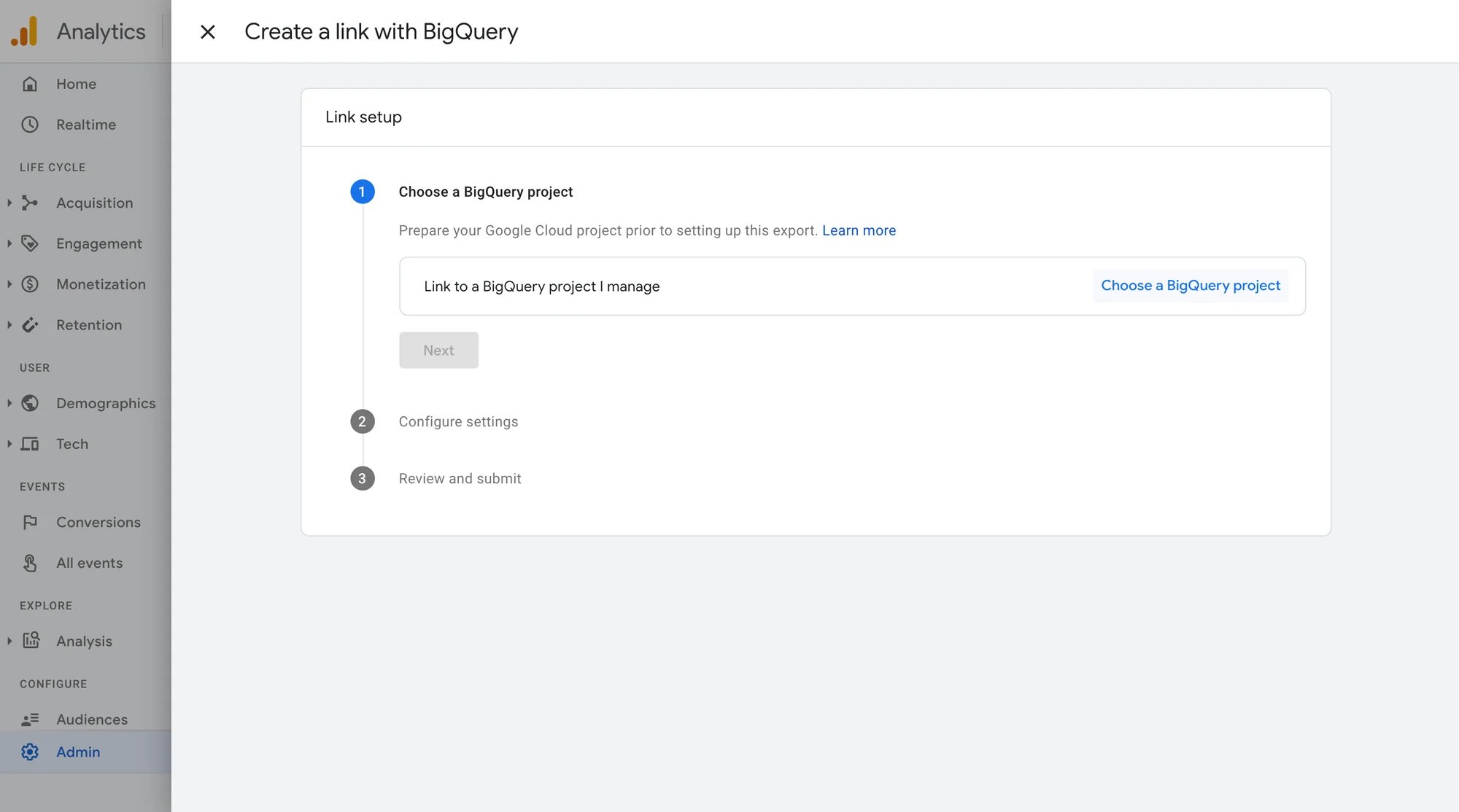 Choose BigQuery Project