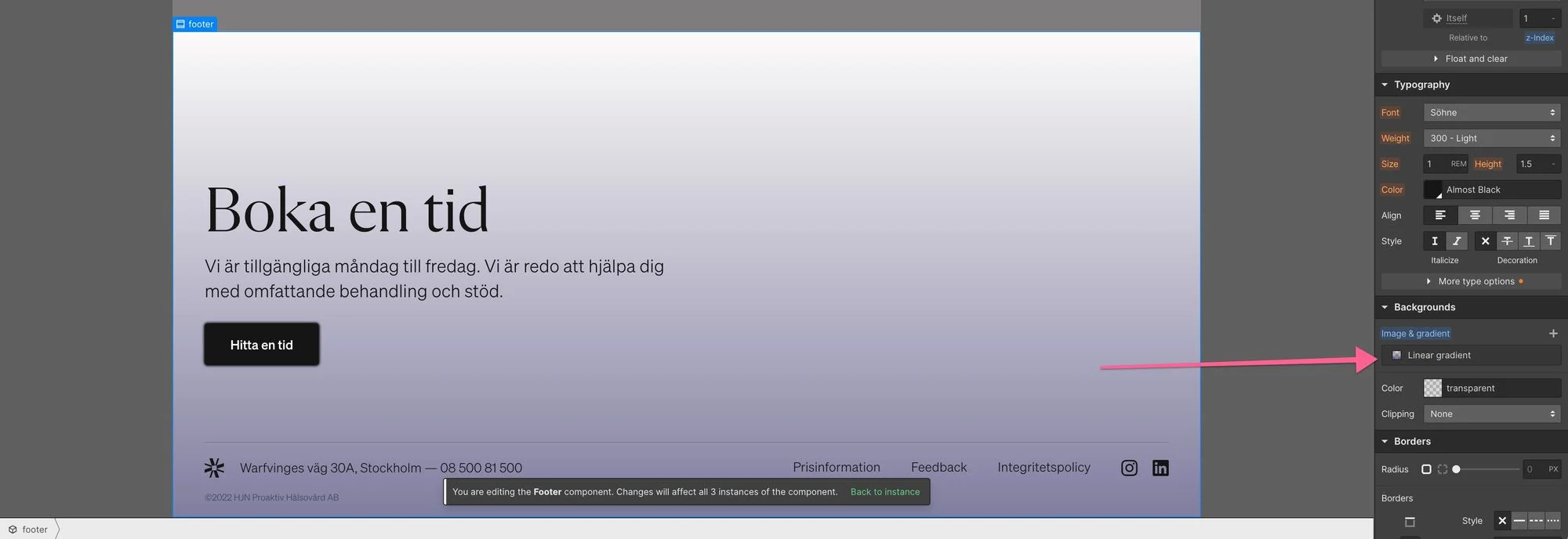 Degradado de fondo lineal en Webflow