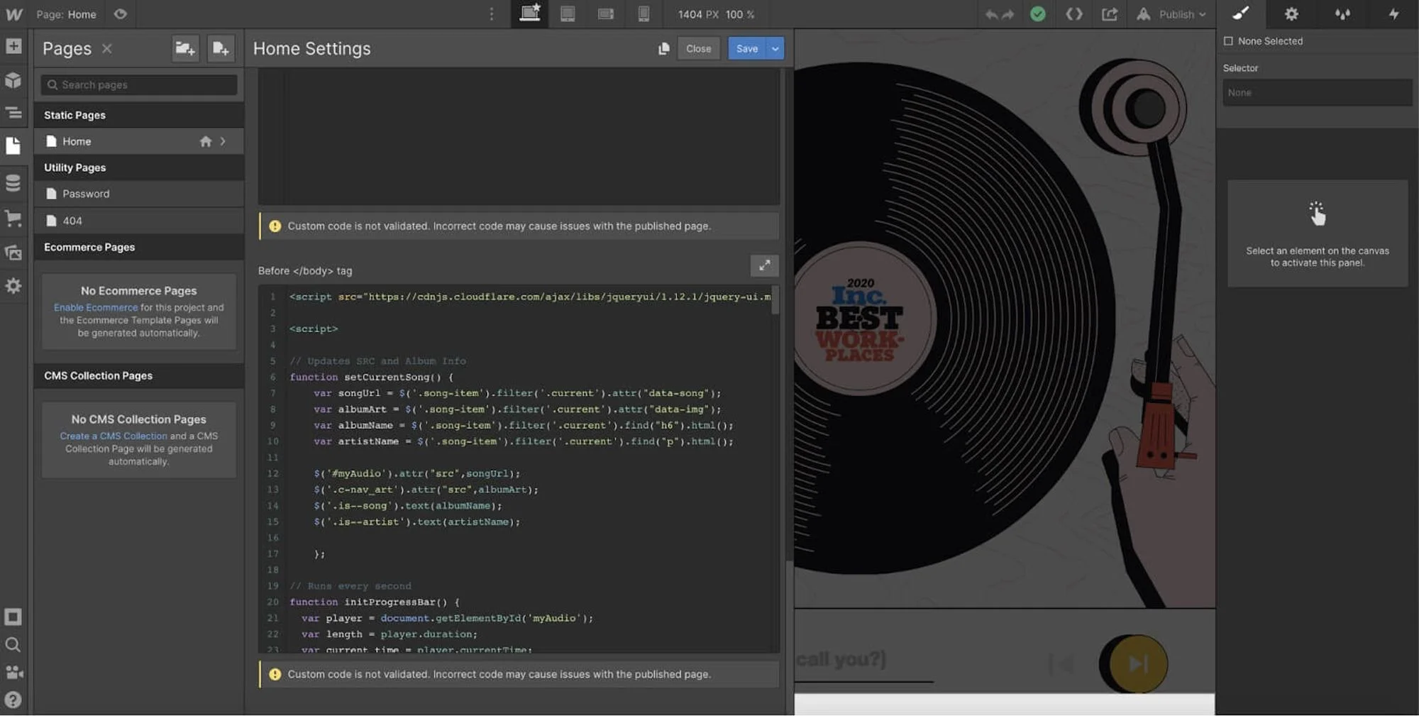 Webflow Head Code Editor