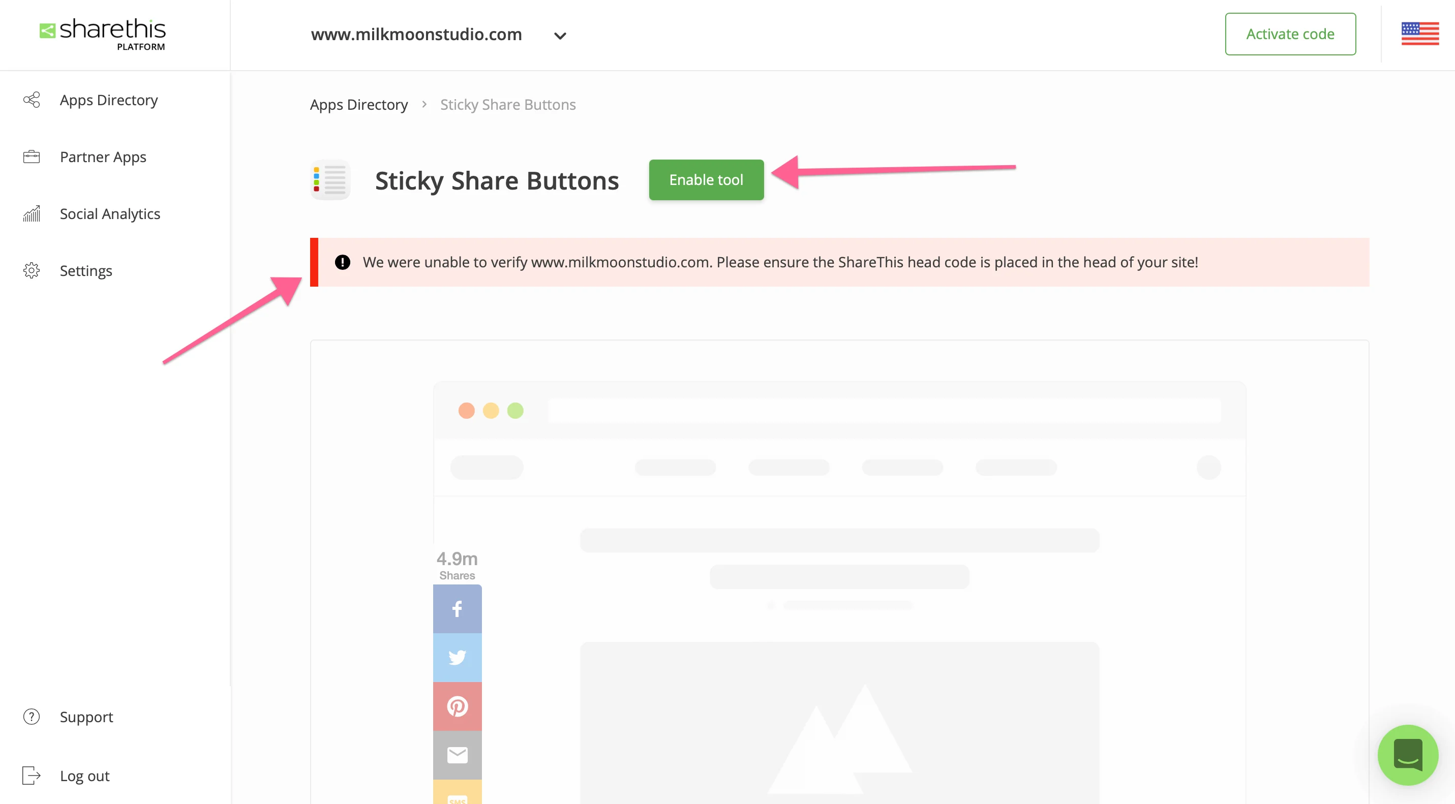 Share-Buttons in ShareThis aktivieren
