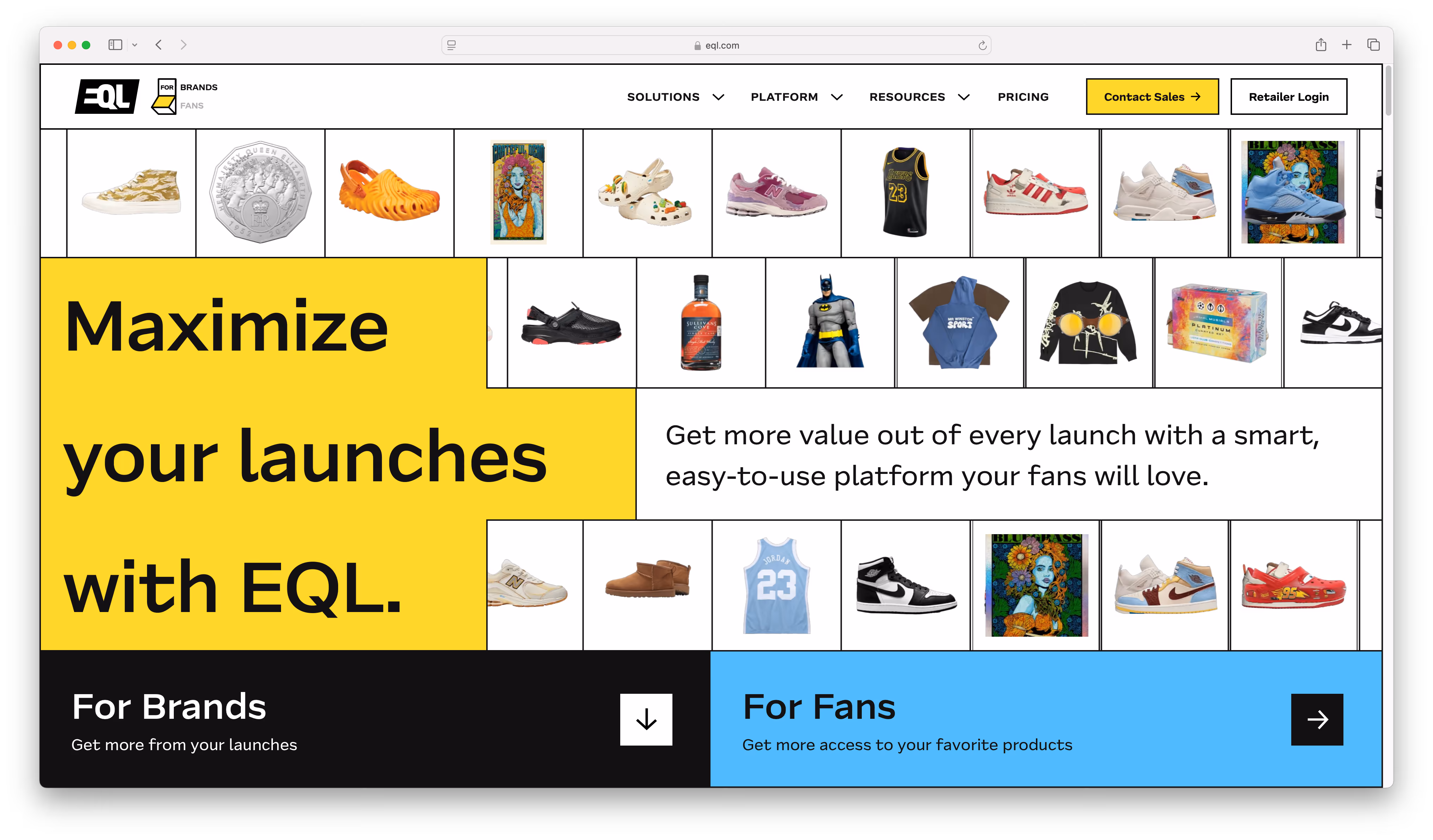 EQL.com homepage designed by Milk Moon Studio