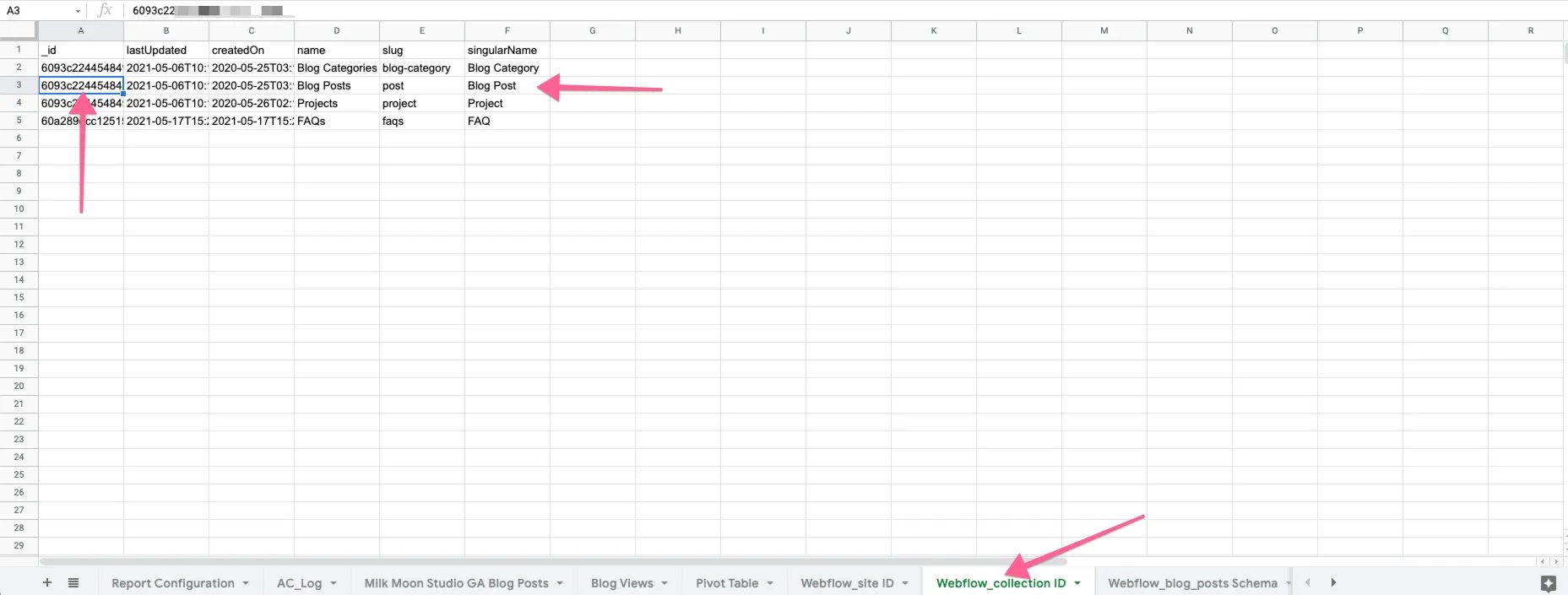 Webflow Collections in Google Sheets