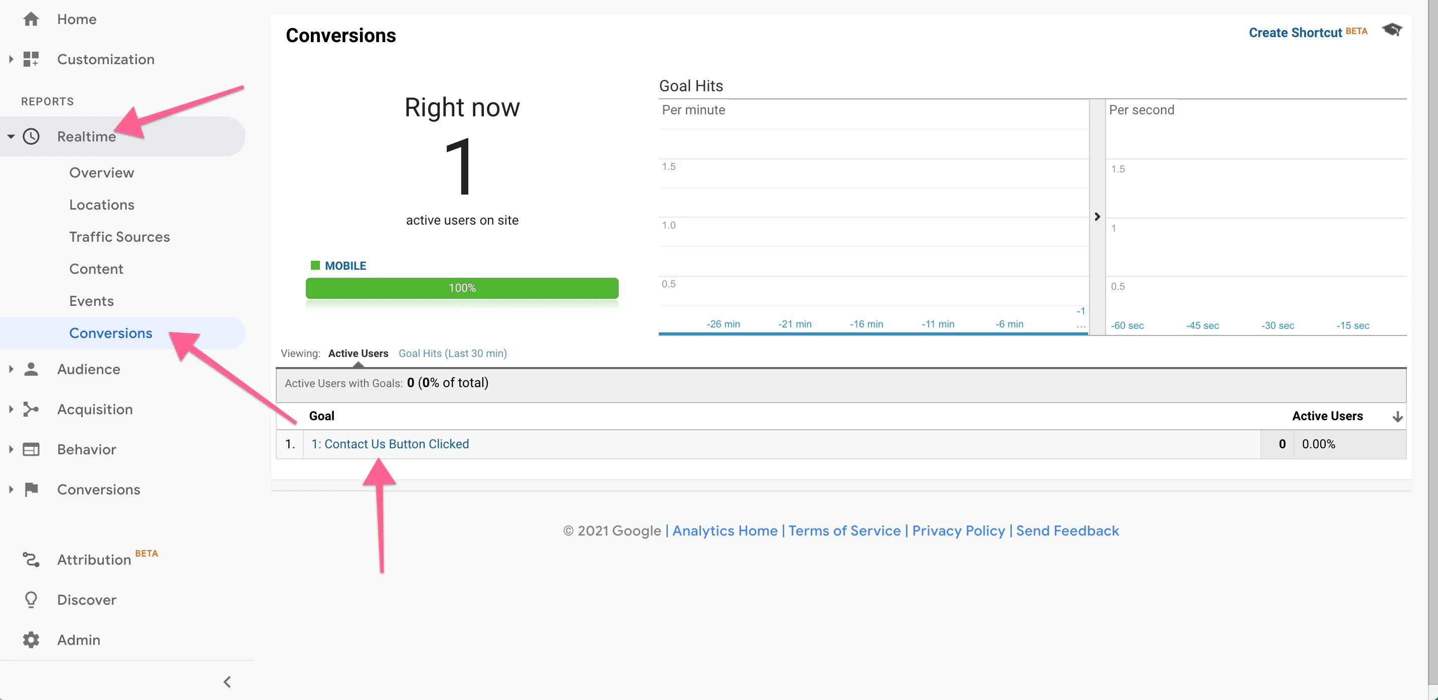 Check for the event under Conversion in Universal Analytics (UA)