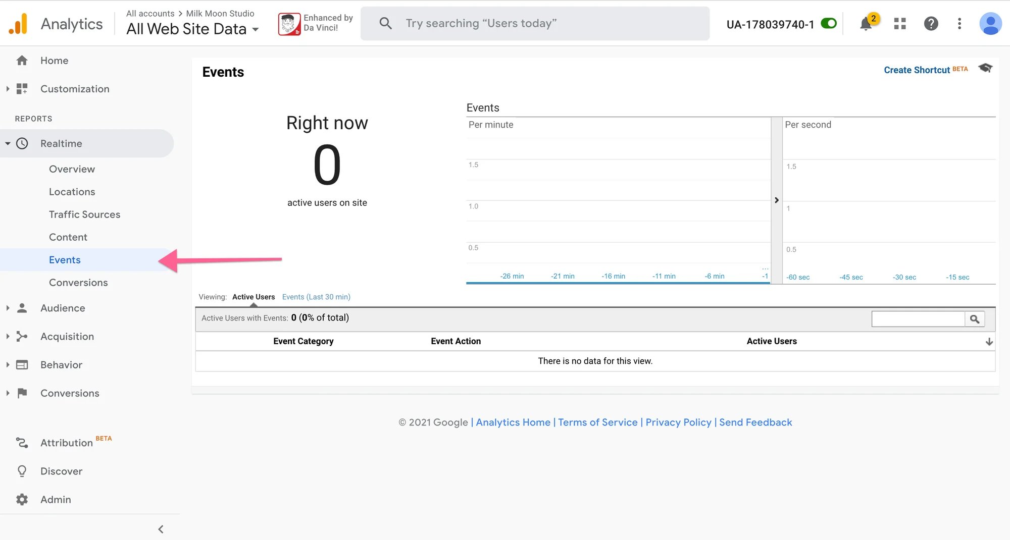 Check events under your UA account