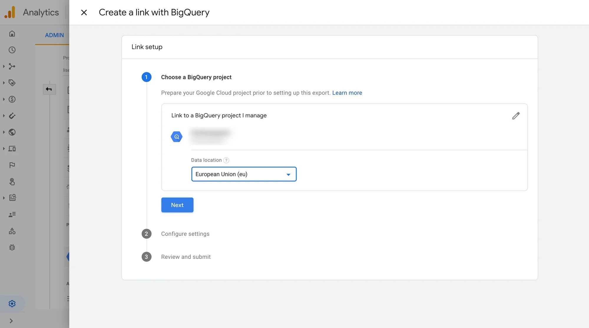 Select BigQuery data location