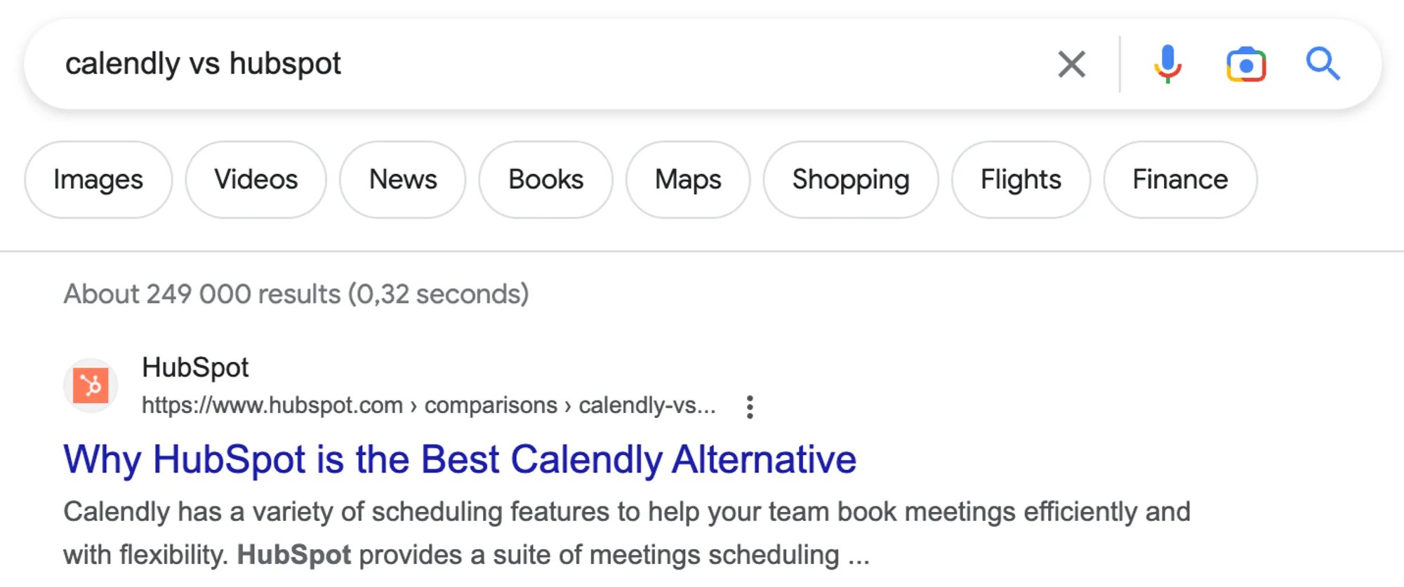 Example of competitor programmatic landing page: Hubspot vs Calendly
