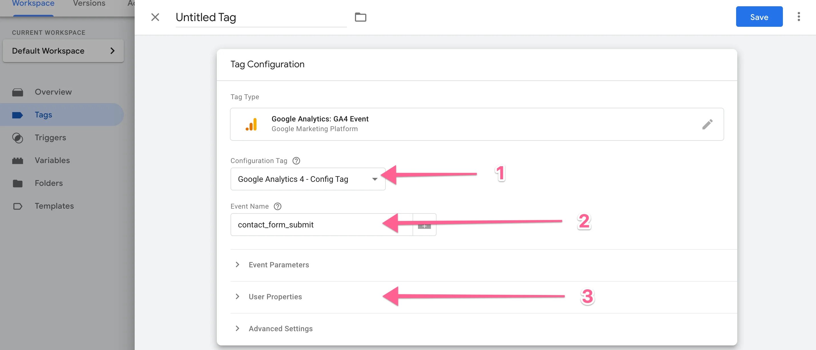 Configure the event tag