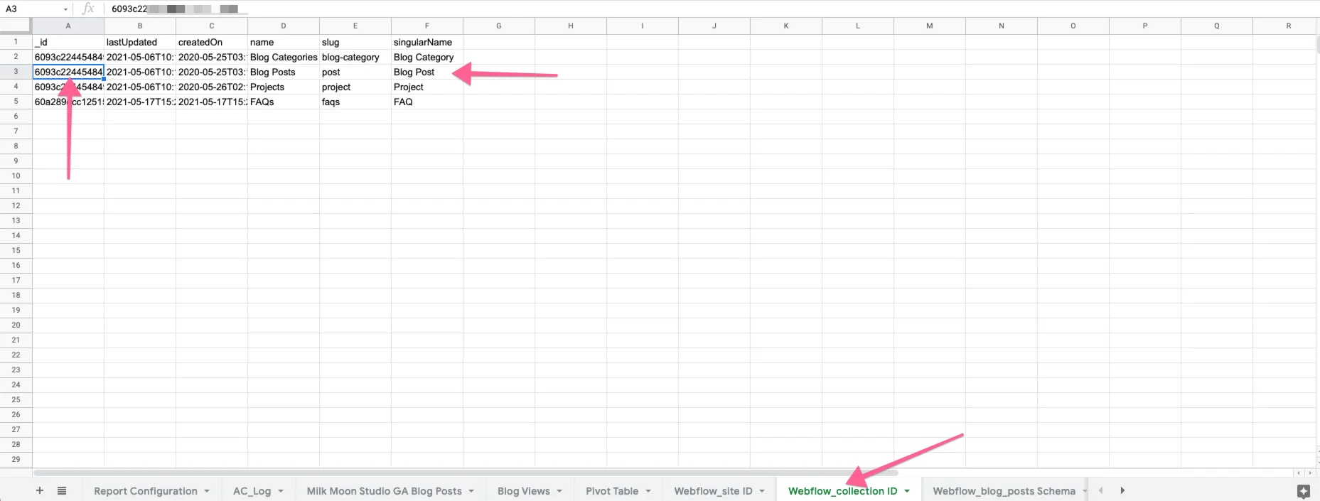 Webflow Collections in Google Sheets