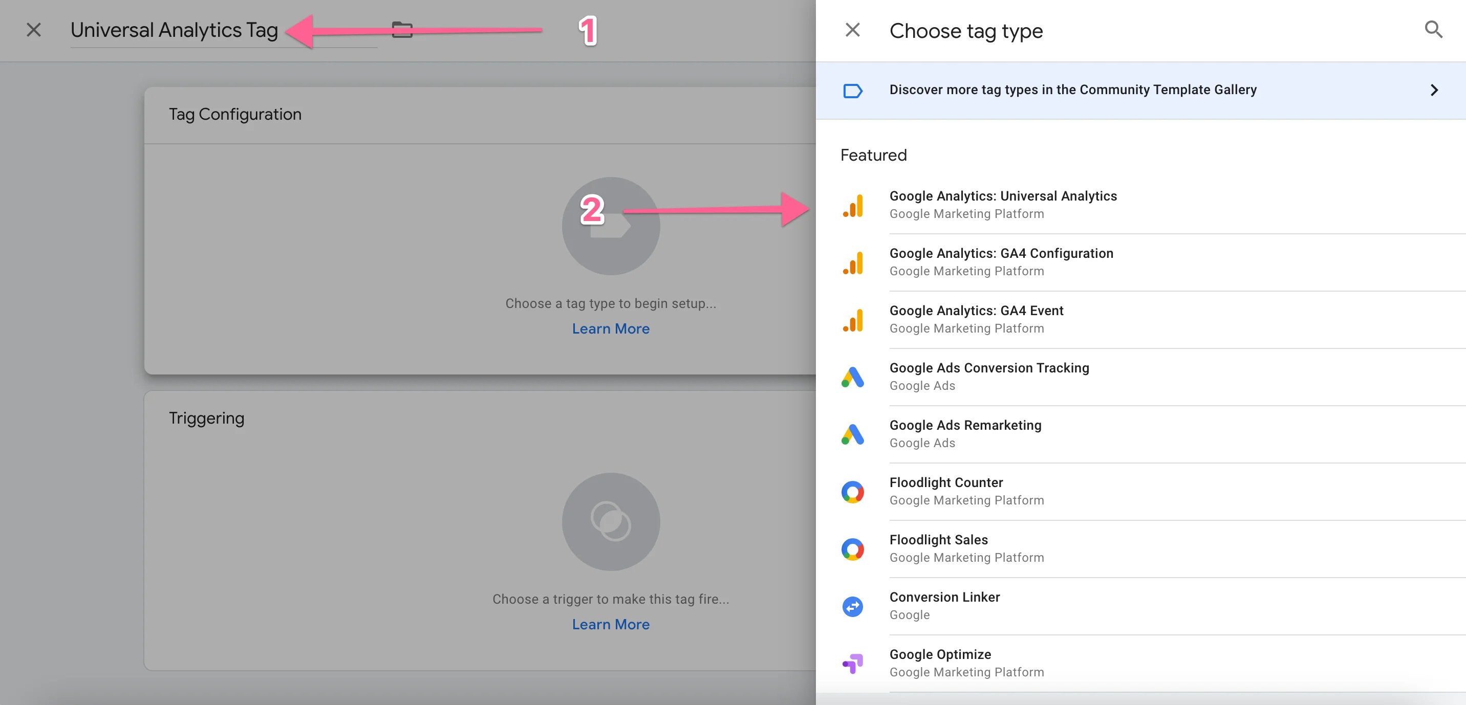 Universal Analytics Tag Selection in Google Tag Manager