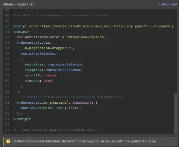 Seamless Pagination Embed Code