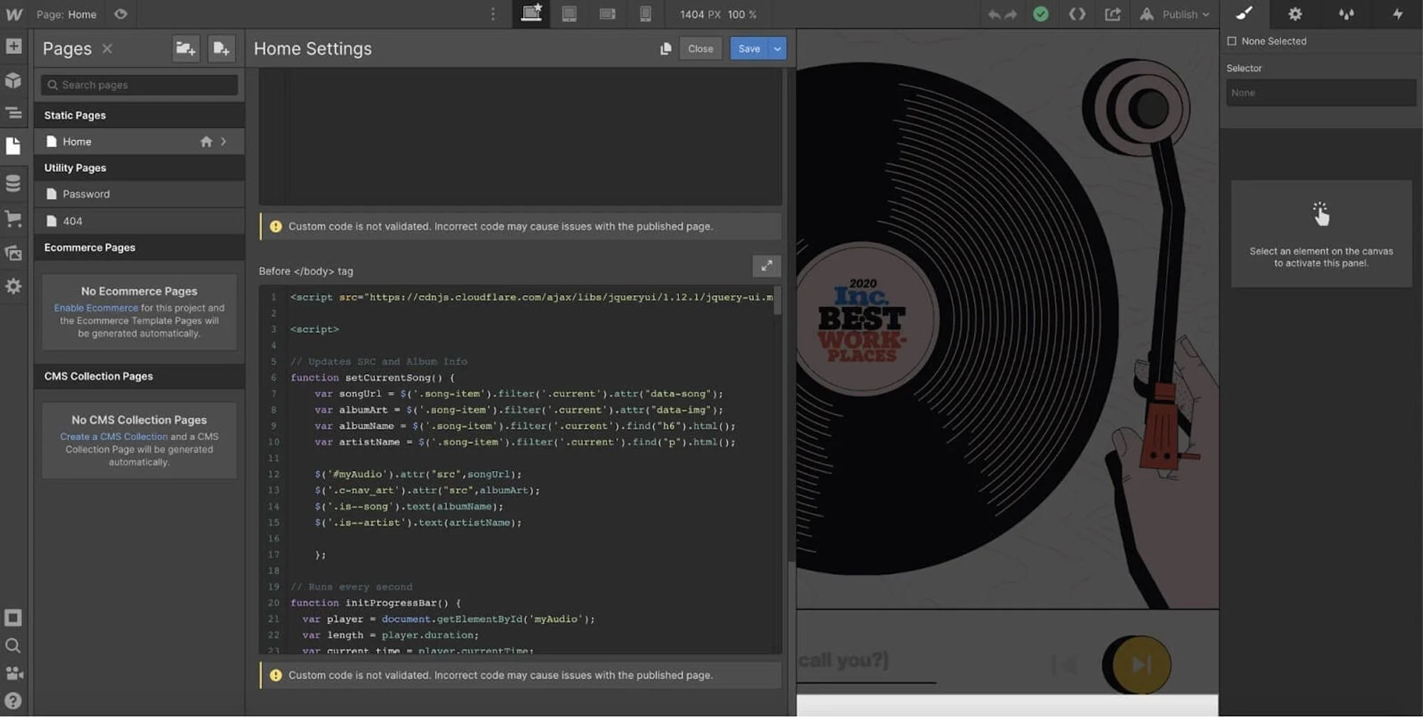 Webflow Head Code Editor