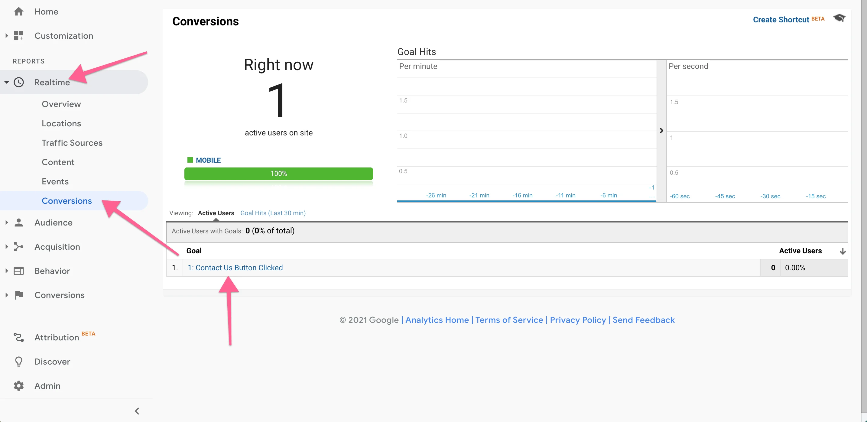 Check for the event under Conversion in Universal Analytics (UA)