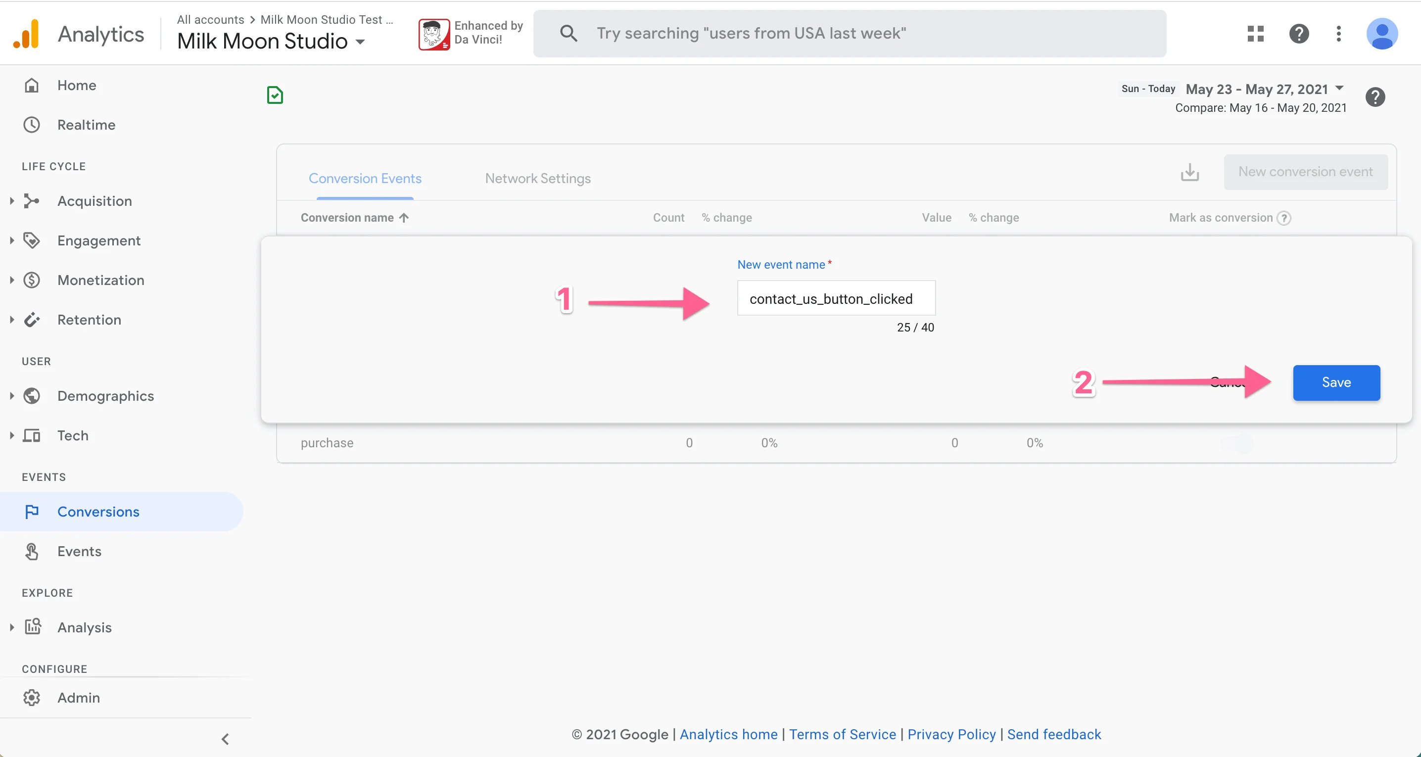 Save your new conversion event