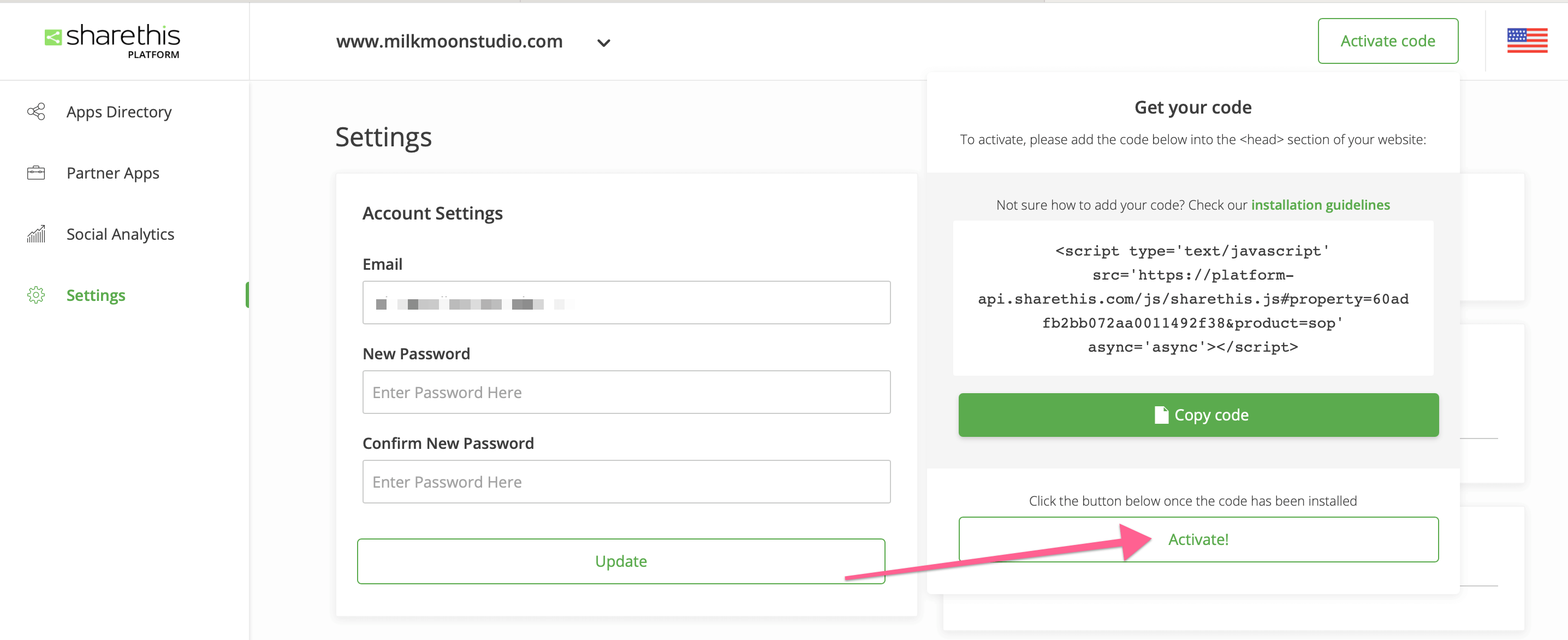 Activate ShareThis Tracking Code Test