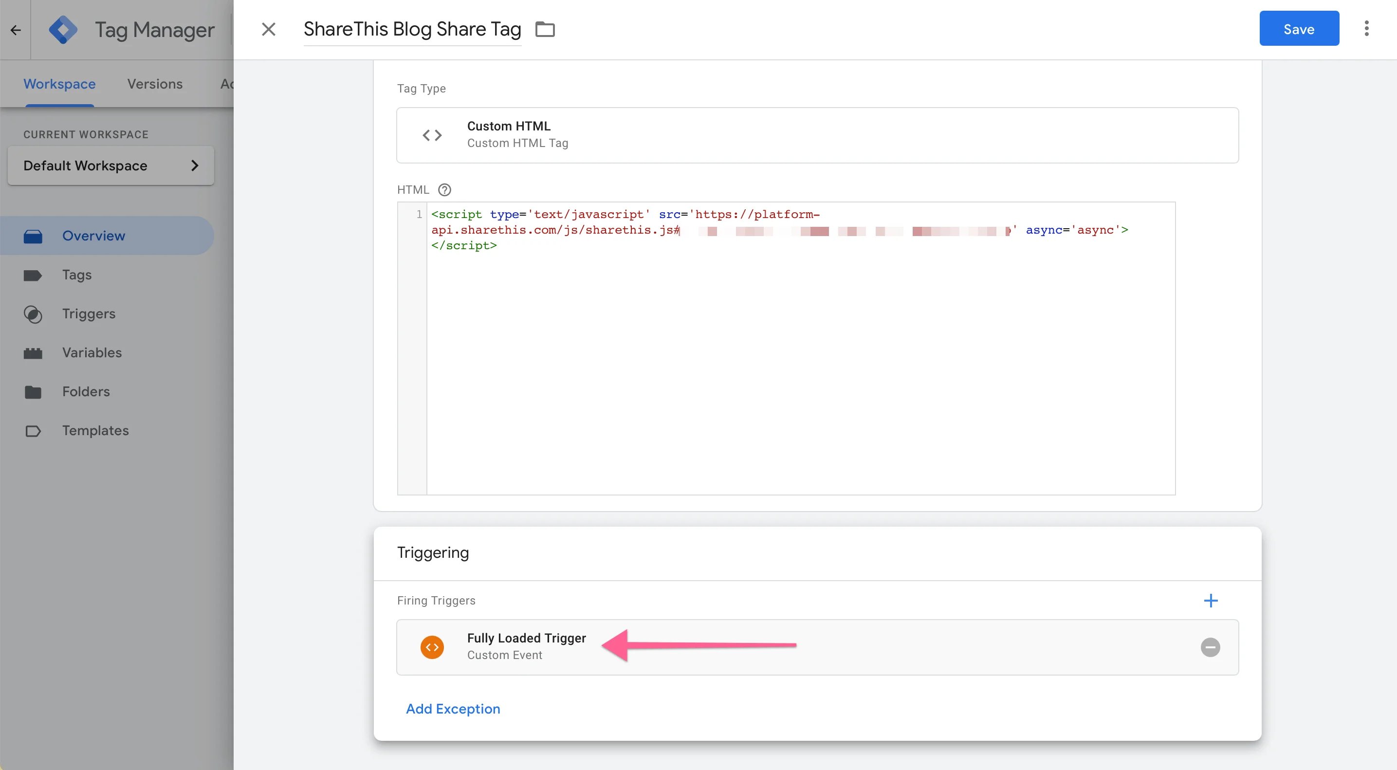 Add ShareThis Trigger in Tag Manager