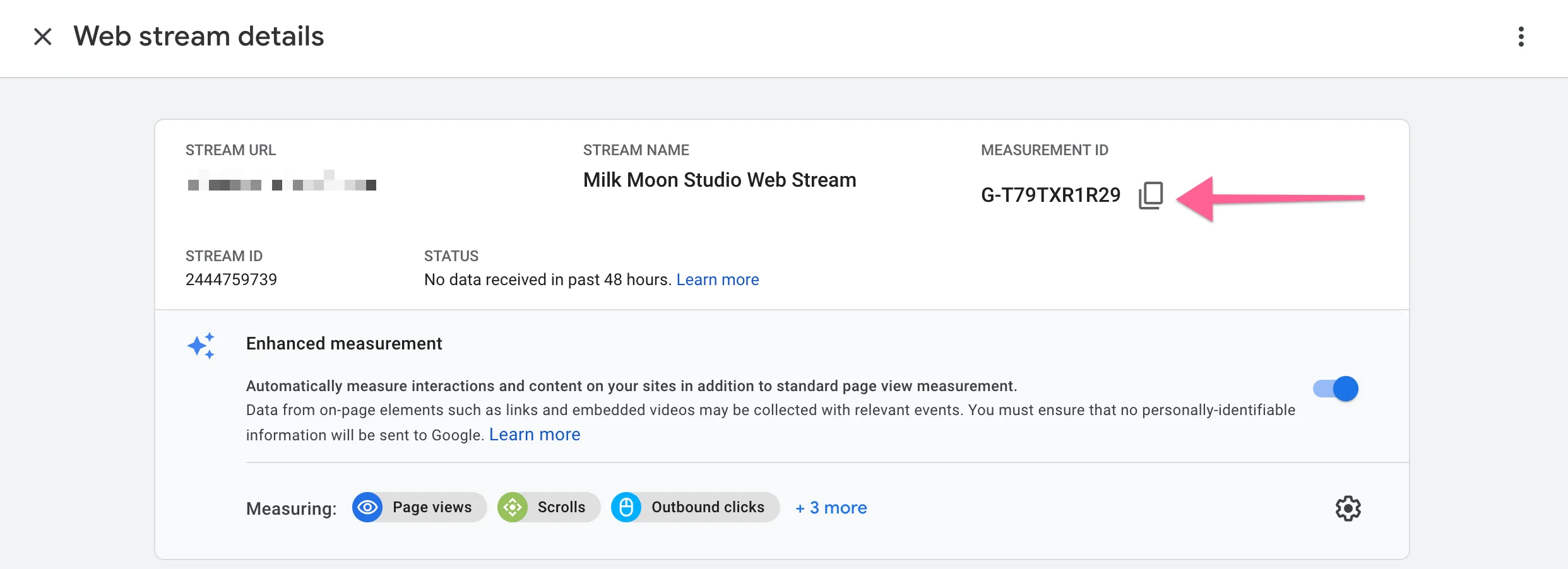 Google Analytics data stream measurement ID