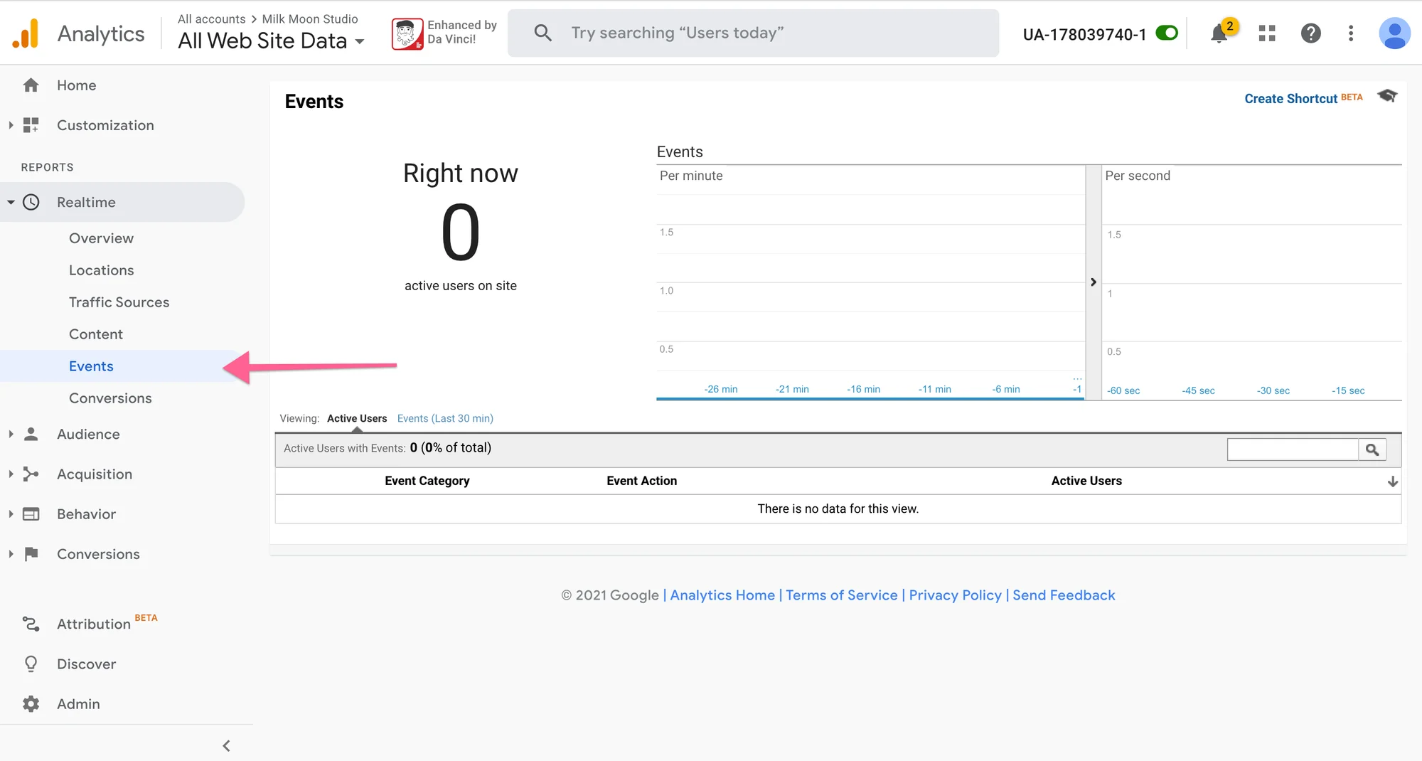 Check events under your UA account