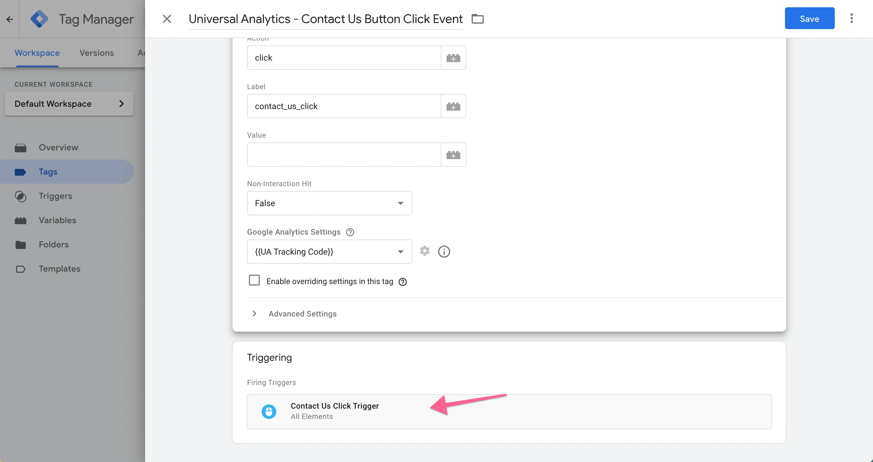 Add your click trigger