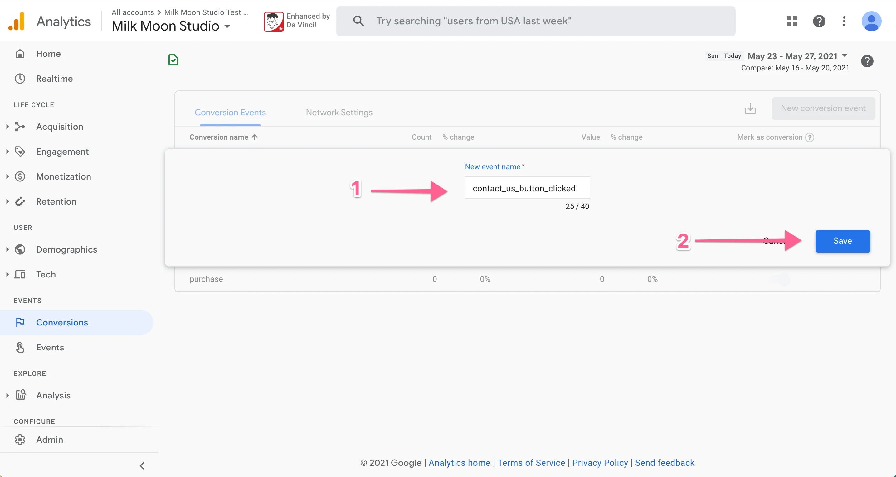 Save your new conversion event