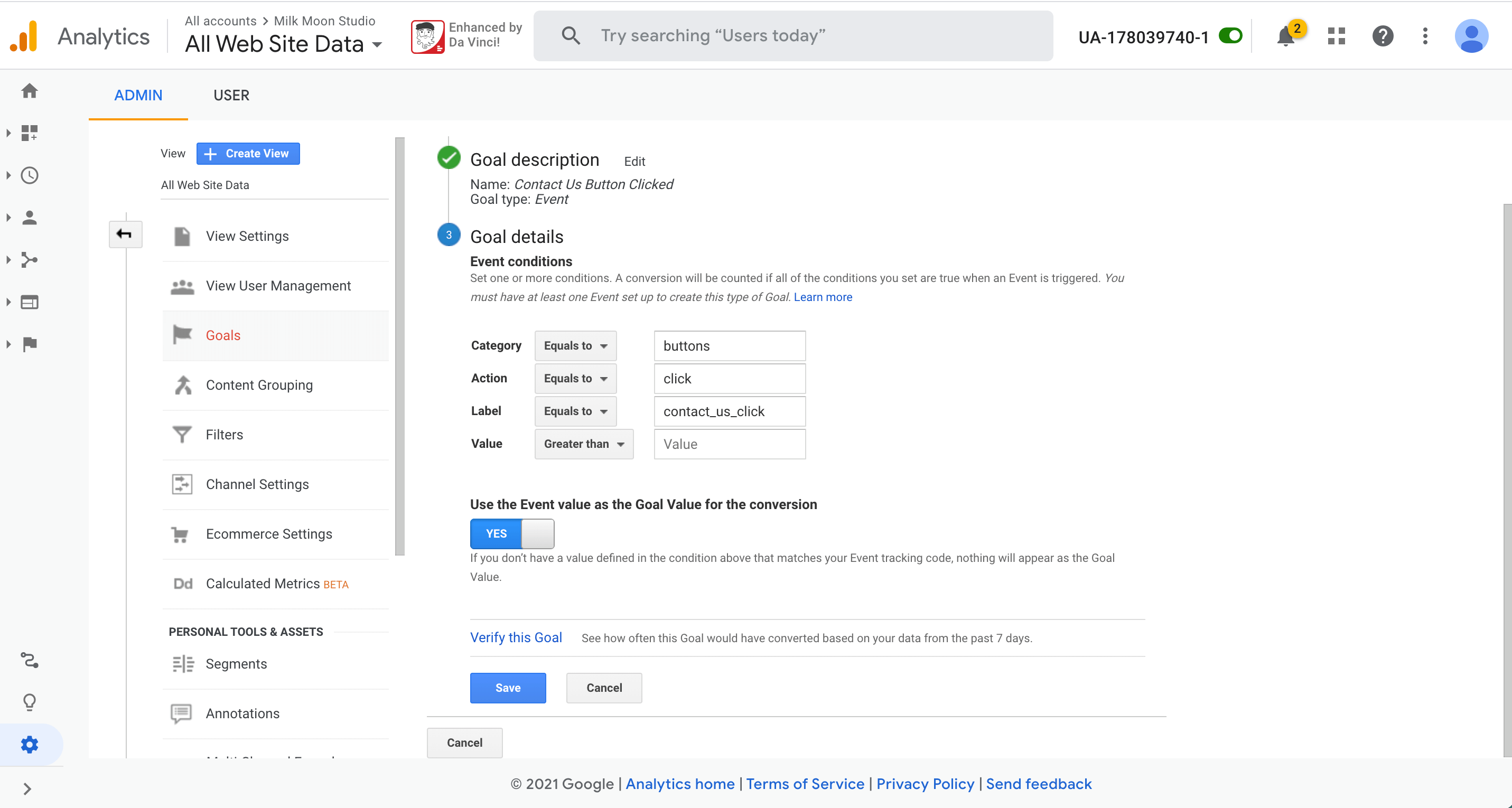 Set the goal parameters