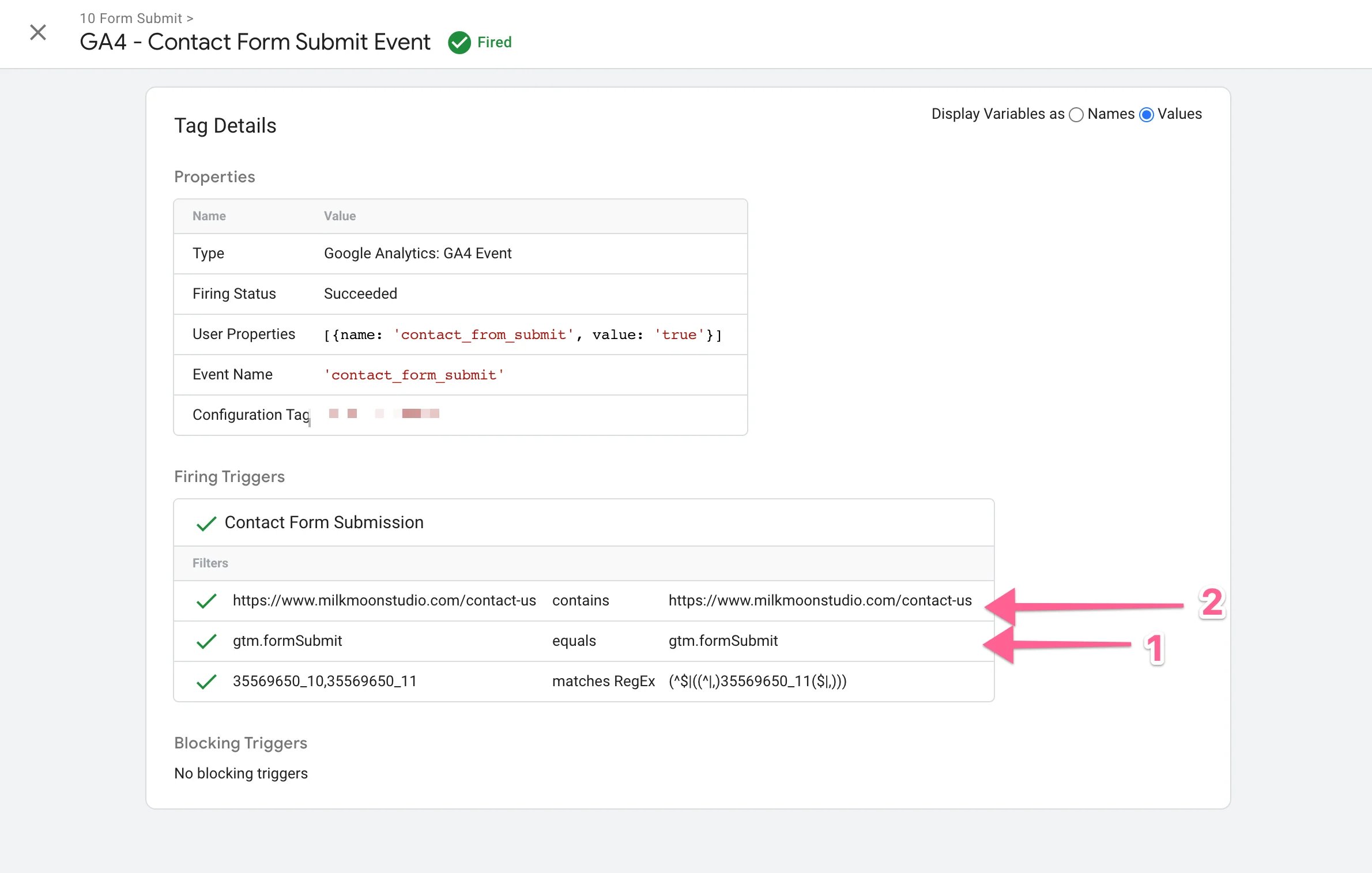 Tag Details in the test environment
