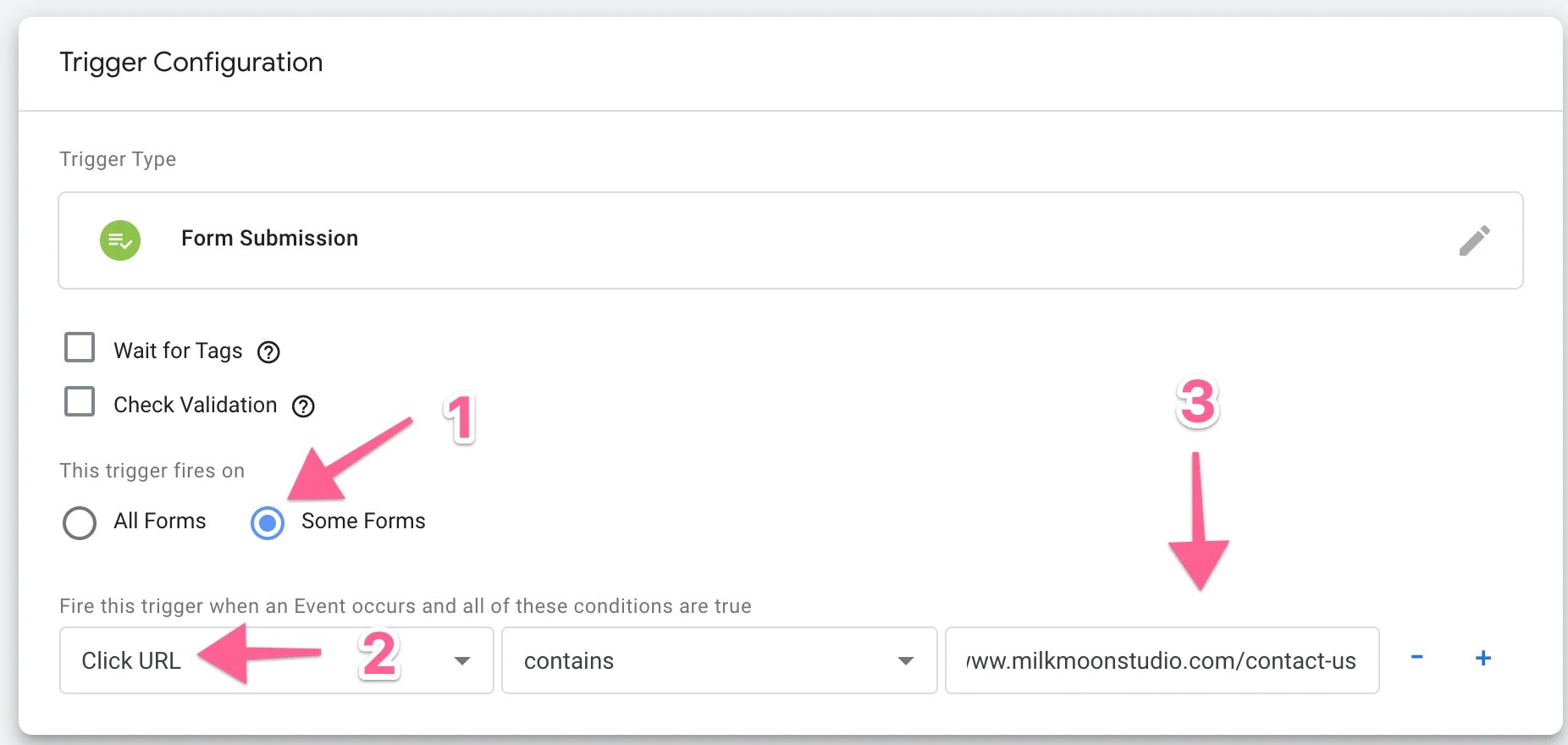 Set up the form submission trigger to only fire on some forms