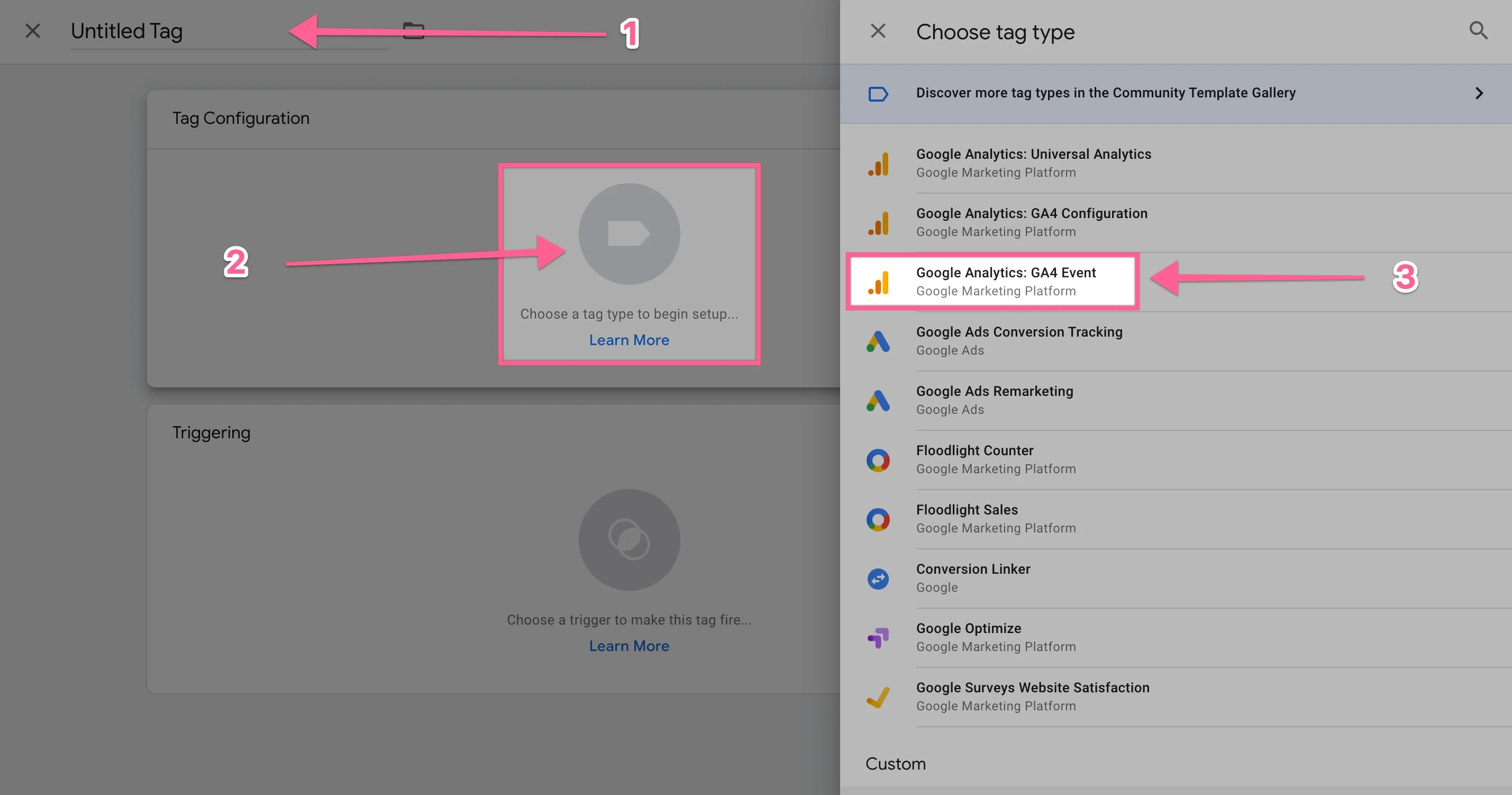 Select GA4 Event for the tag