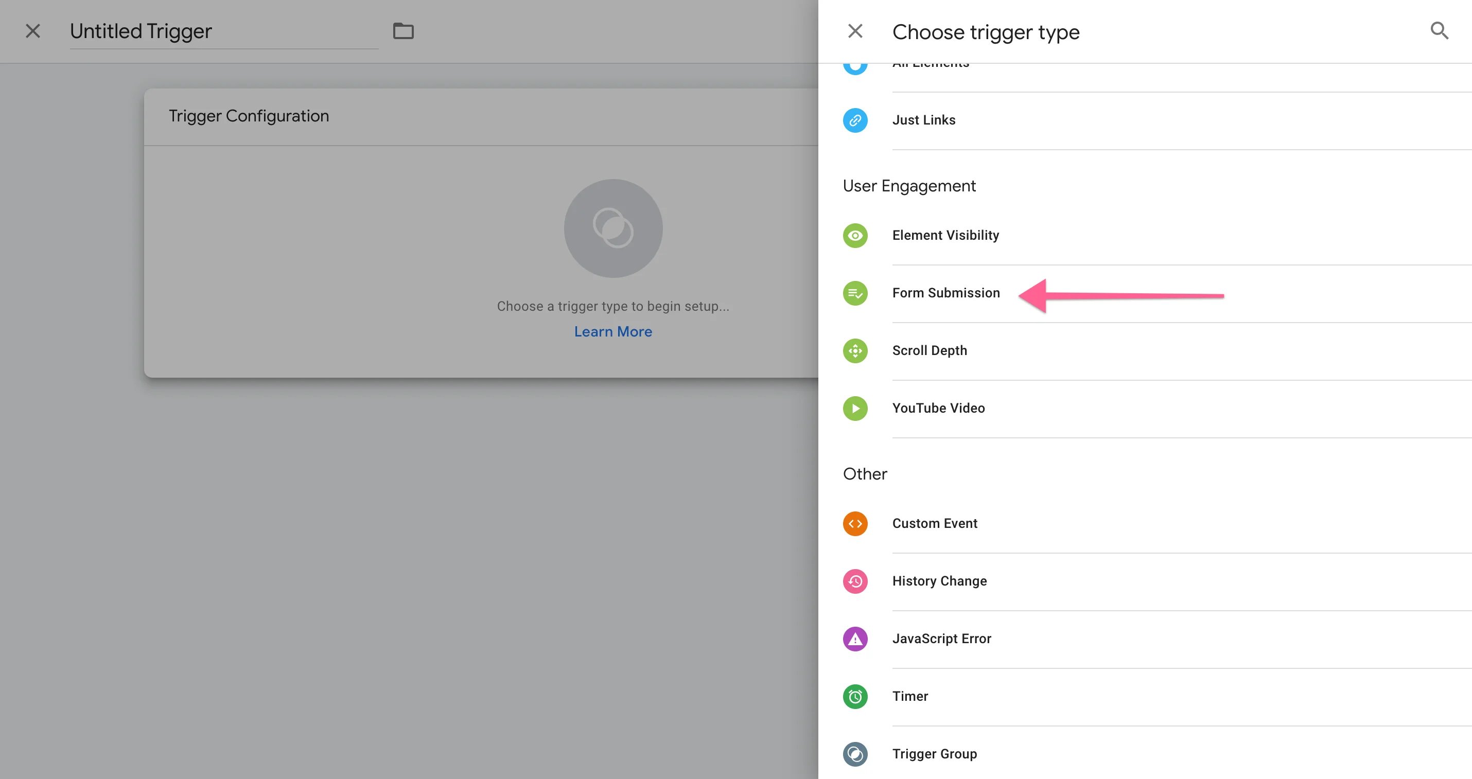 Choose form submission trigger