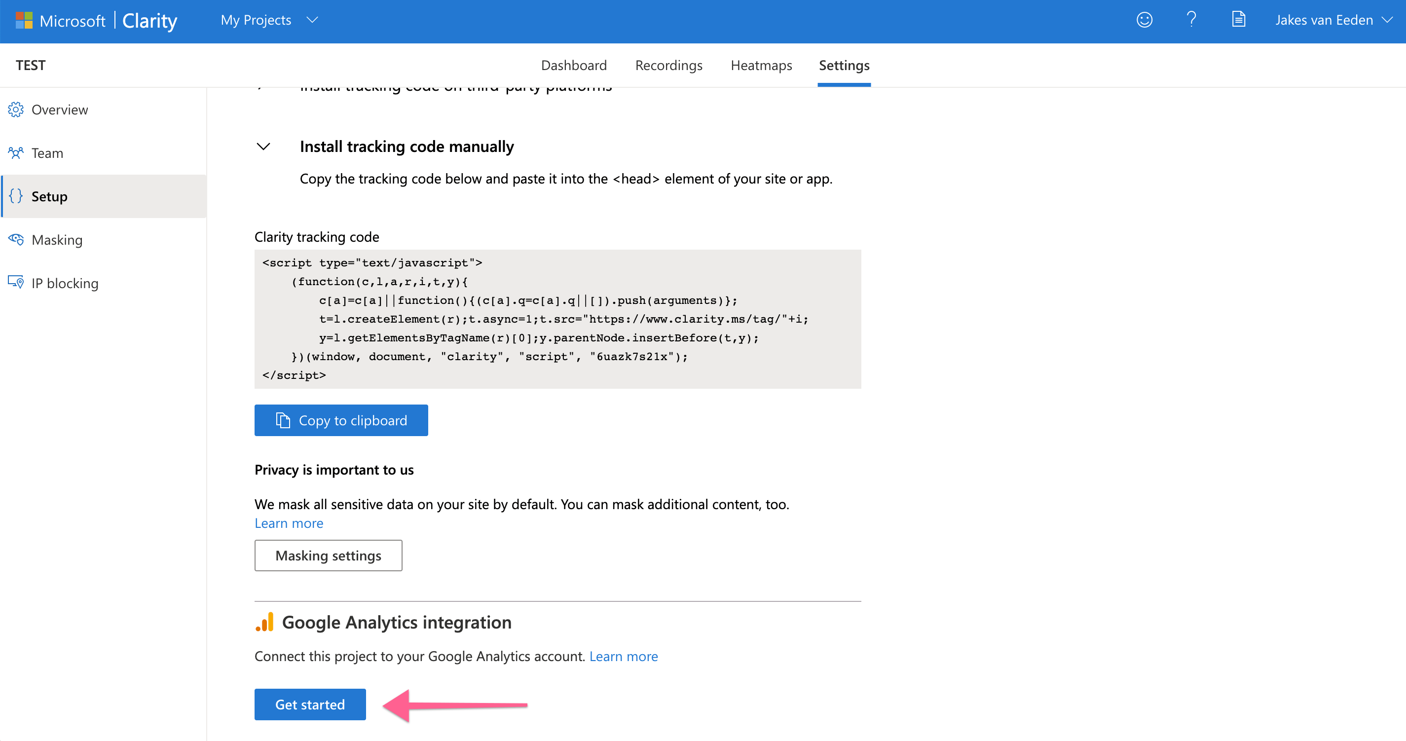 Microsoft Clarity Connect to Google Analytics