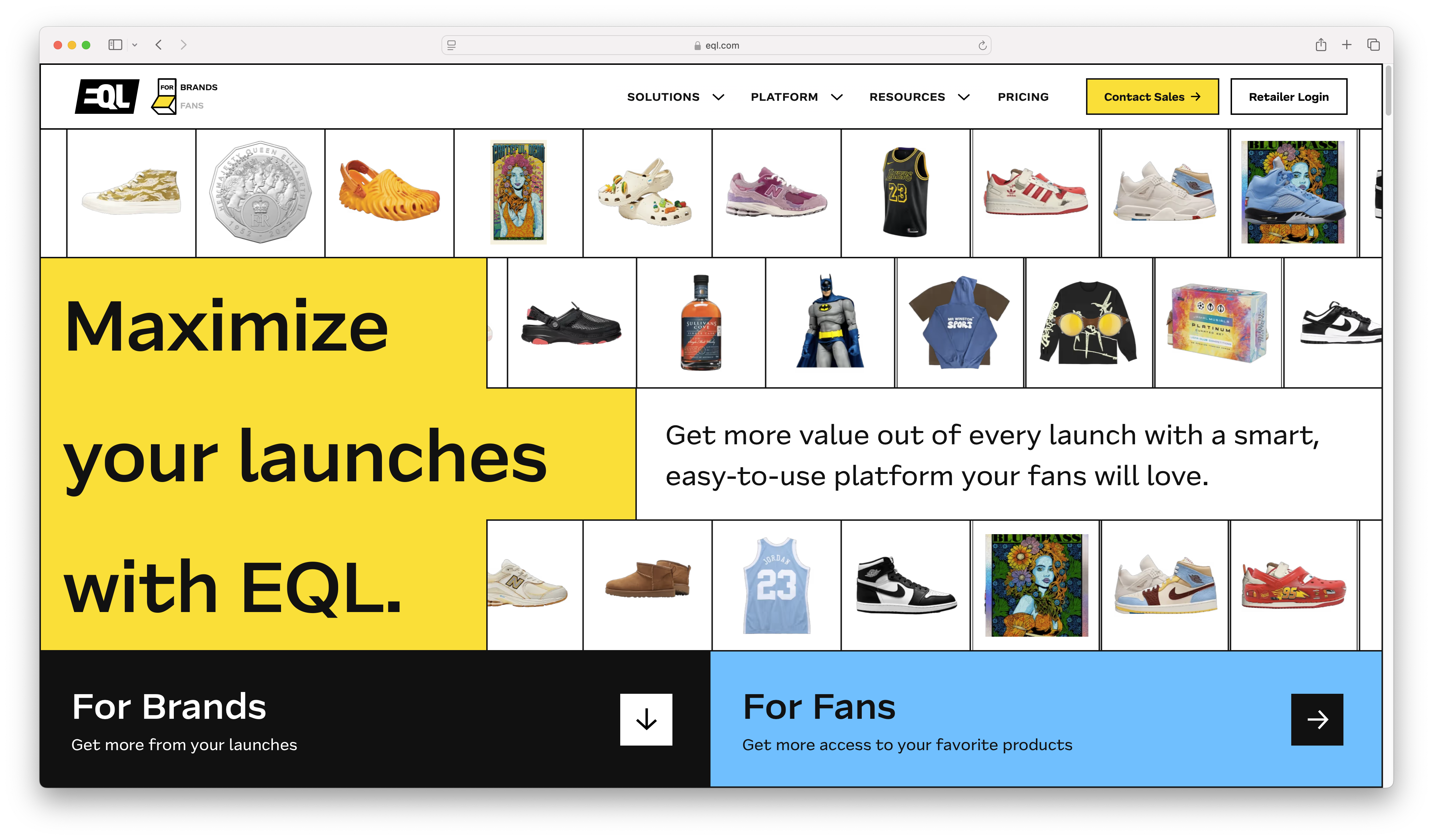 EQL.com homepage designed by Milk Moon Studio