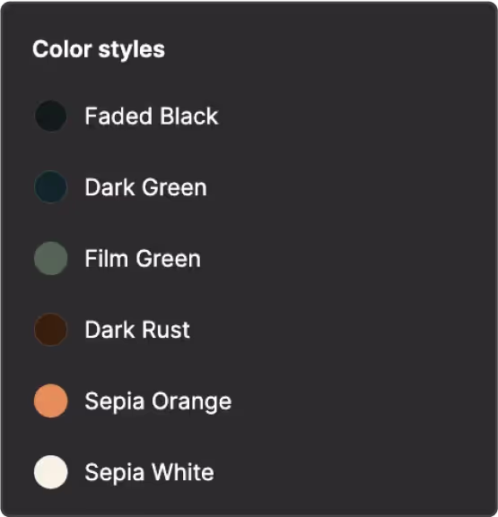 Milk Moon Studio Color Style in Figma Side Panel