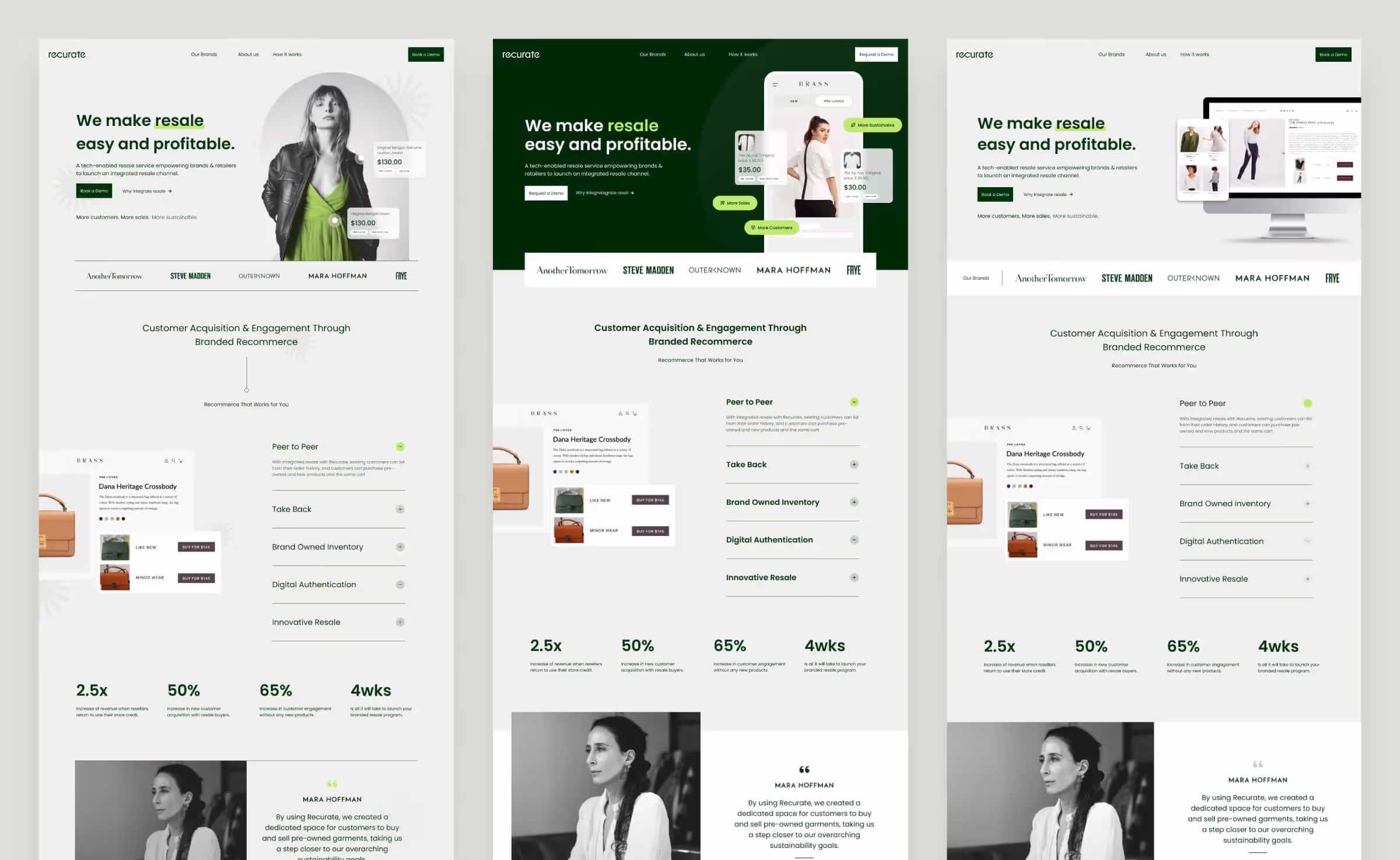 Recurate Site Design Direction Options
