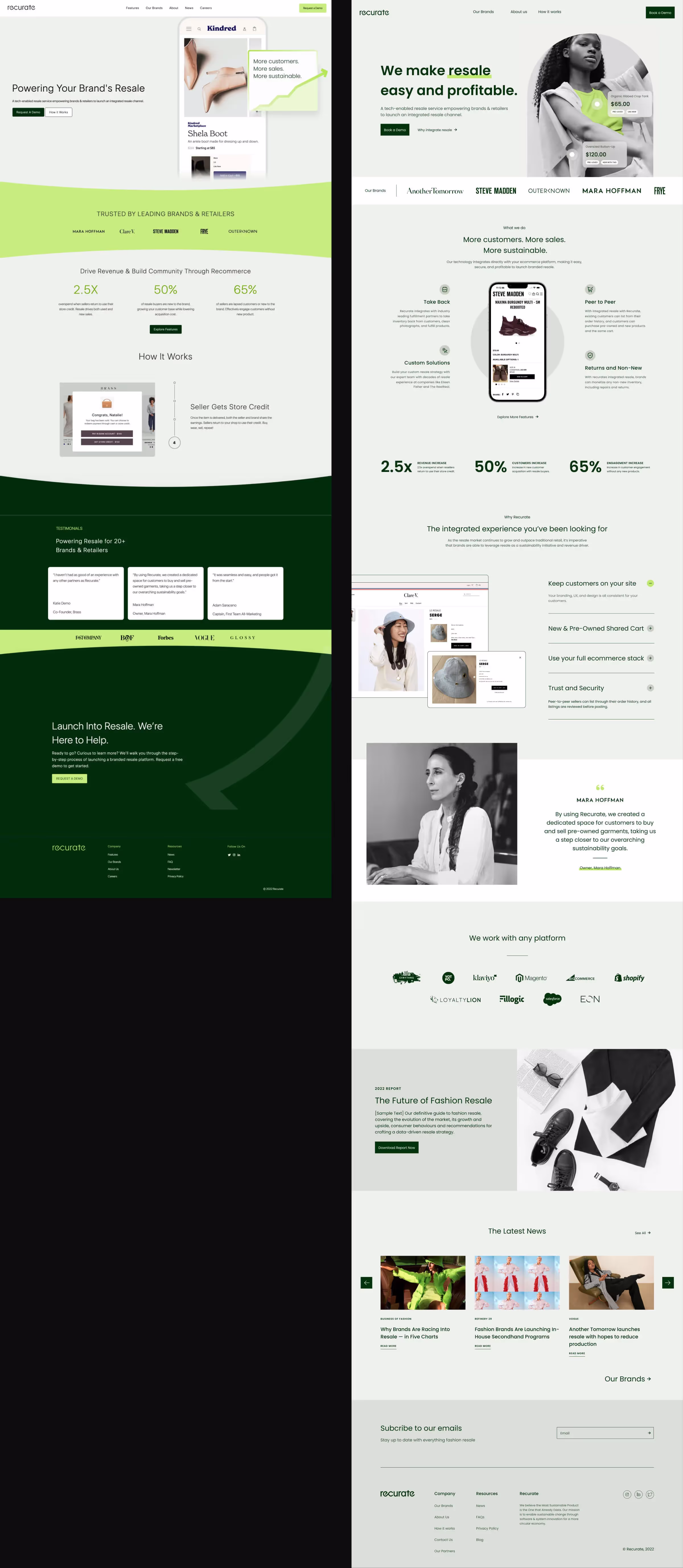 Recurate Site Redesign Before and After
